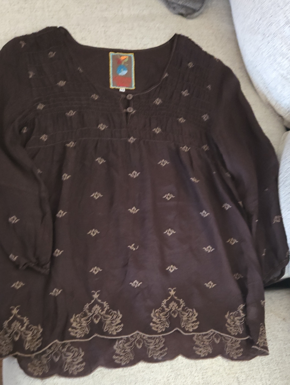 Johnny Was Brown Embroidered Tunic Top